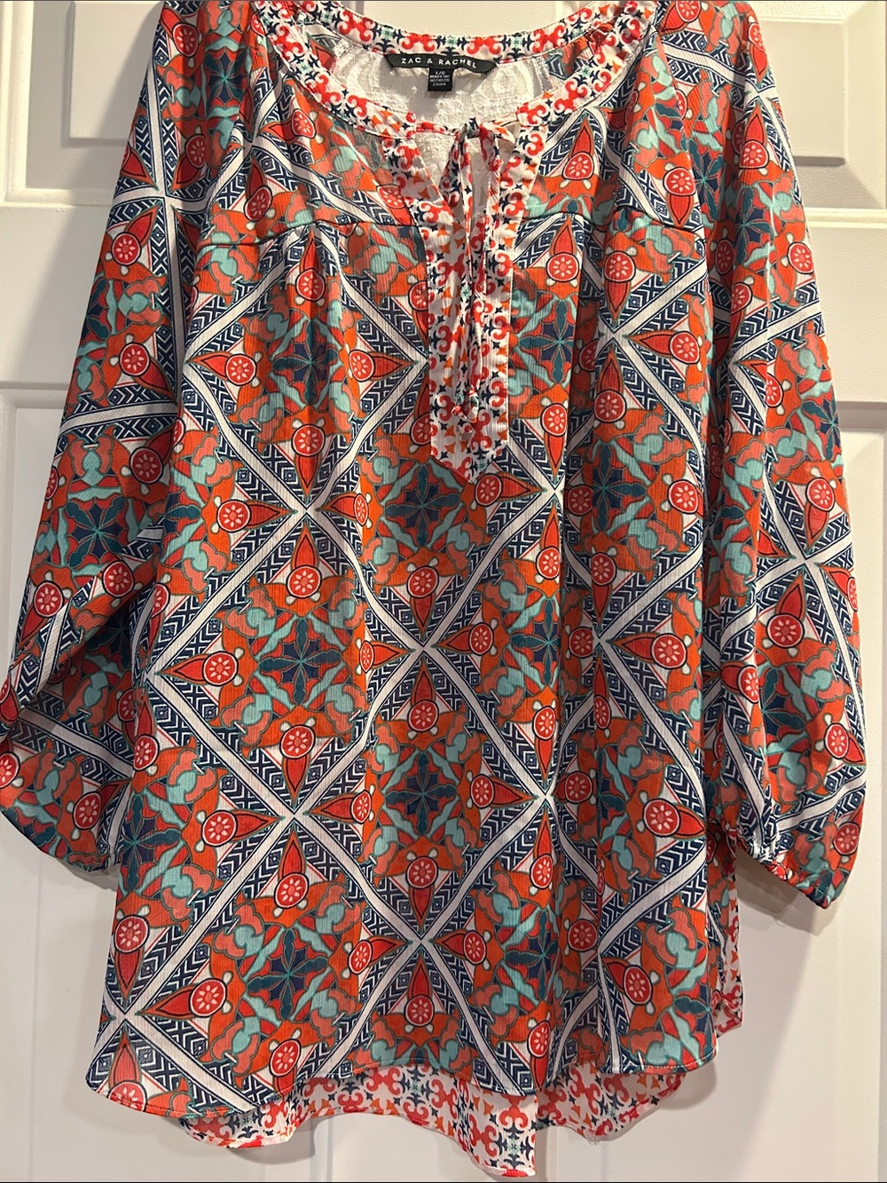 Zac & Rachel Orange and Teal Geometric Tunic Top